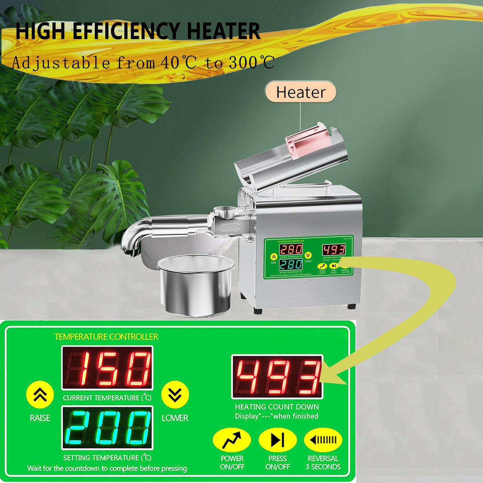 Expulsor automático de prensa de aceite, máquina de prensa fría/caliente de 1500 W con varilla de prensado extendida, para aceites de maní, sésamo, girasol, nogal, 110 V/220 V