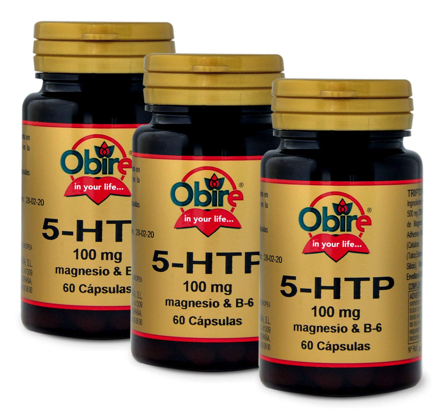 Obire | Griffonia 500 mg + Magnesio + B-6 | 60 Cápsulas | Complemento Alimenticio que Favorece la Regulación del Estado de Ánimo, Sueño y Apetito | 60 Cápsulas | Pack 3 Unidades
