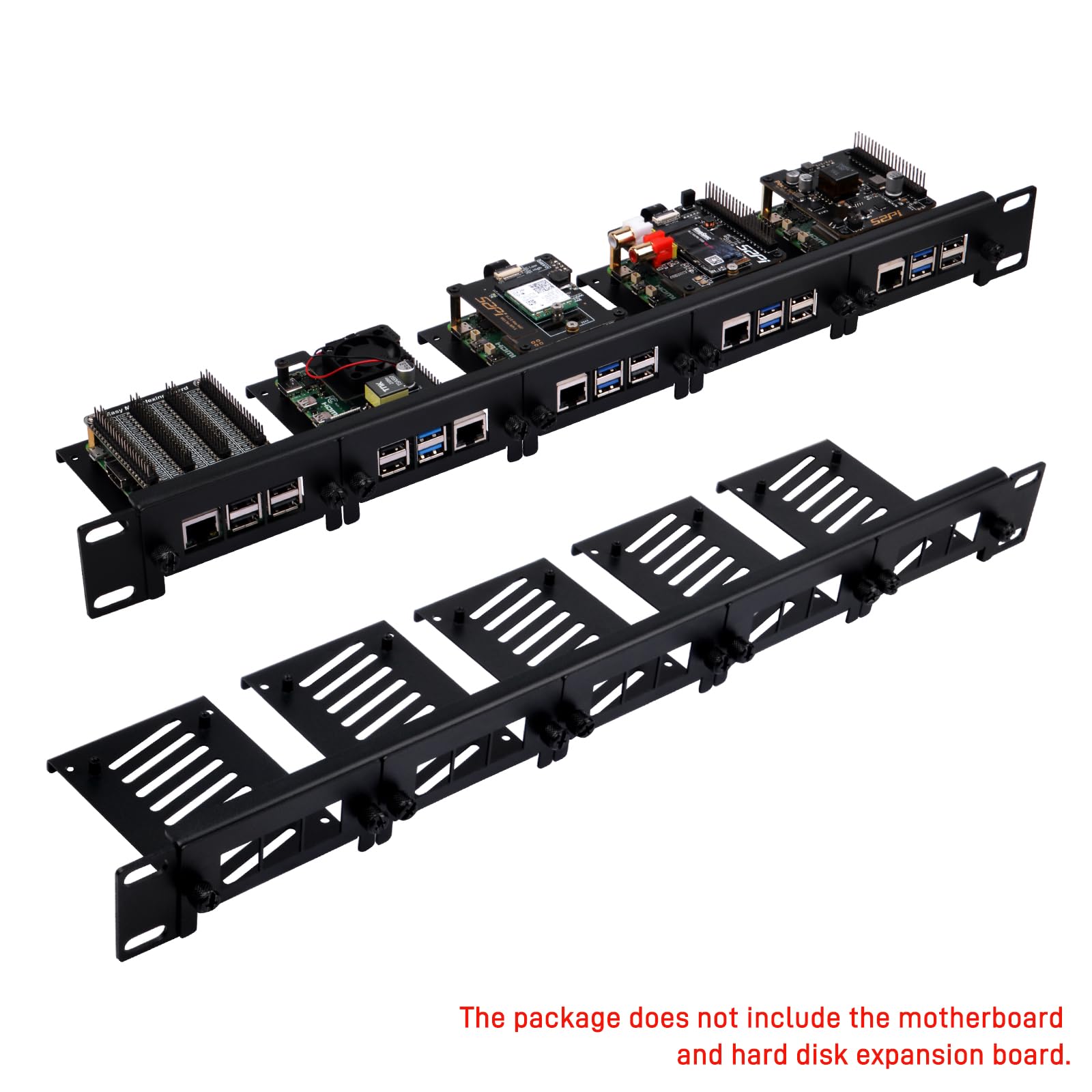 GeeekPi 19 inch 1U Rackmount for Raspberry Pi 5/4B/3B+/3B, with removable front staffe, compatible with 19 inch Server Cabinets