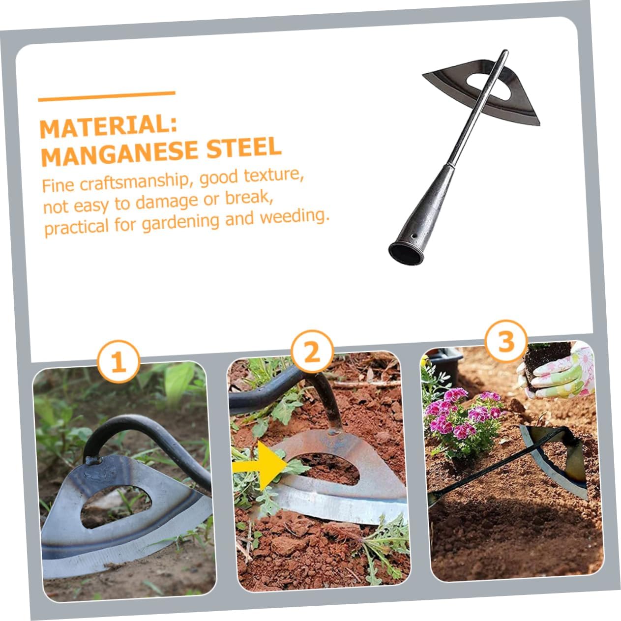 Garden Hoe Hollow Weeding Tool for Gardening Full Manganese Tool Handle Style for Planting and Soil Loosening