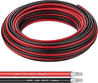 Shirbly Solar Panel Wire - 50FT Black & 50FT Red Tinned Copper Wire, 10AWG (6mm²) PV Wire Solar Extension Cable for Outdoor Automotive RV Boat Marine Solar Panel- Black & Red (10AWG 50FT)