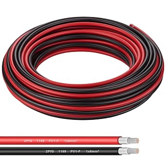 10AWG 6mm2 Tinned Copper PV Extension Cable - Solar Panel Connection Wire for Outdoor RV Marine Automotive Boat 50FT Black + Red Pair