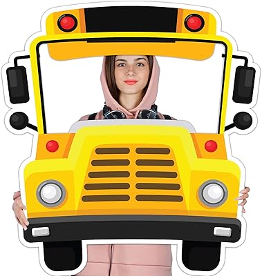 VictoryStore School Bus Photo Booth Frame - 35x38 Inch Selfie Prop for Parties, Graduations, and Events - Durable Plastic Frame for Capturing Memories