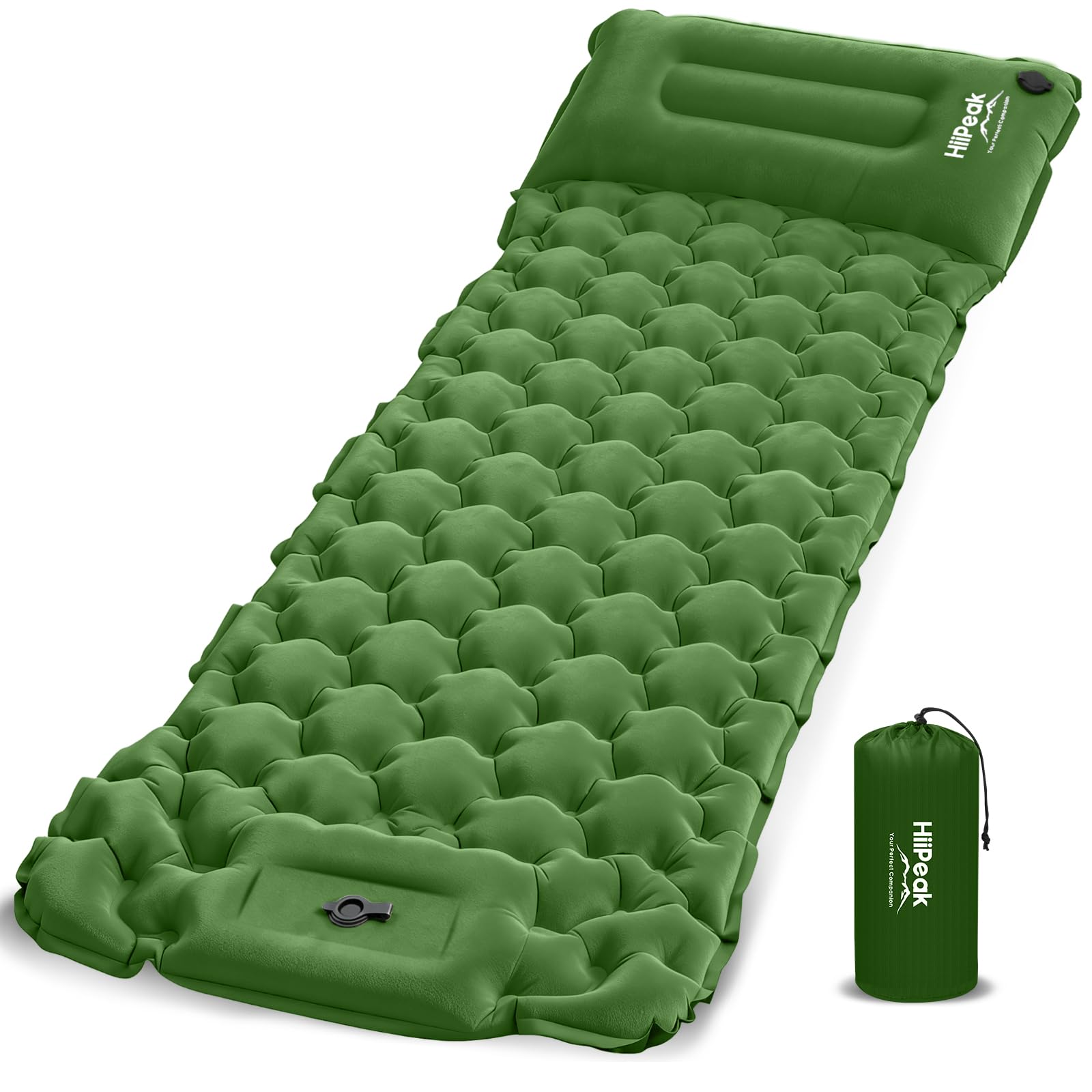 HiiPeak Camping Sleeping Pad, Suede Top Camping Mat with Pillow, Built-in Foot Pump Inflatable Sleeping Pads Compact for Camping Backpacking Hiking Traveling Tent