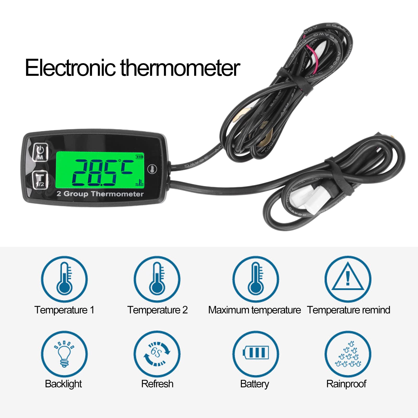 Termómetro De Motor De Doble Canal Vomeko: Medidor De Temperatura Digital Con Pantalla LCD Y Luz De Fondo Verde, Termómetro Digital Para Motores, Motocicletas, Barcos, Vehículos Todo Terreno Y Más