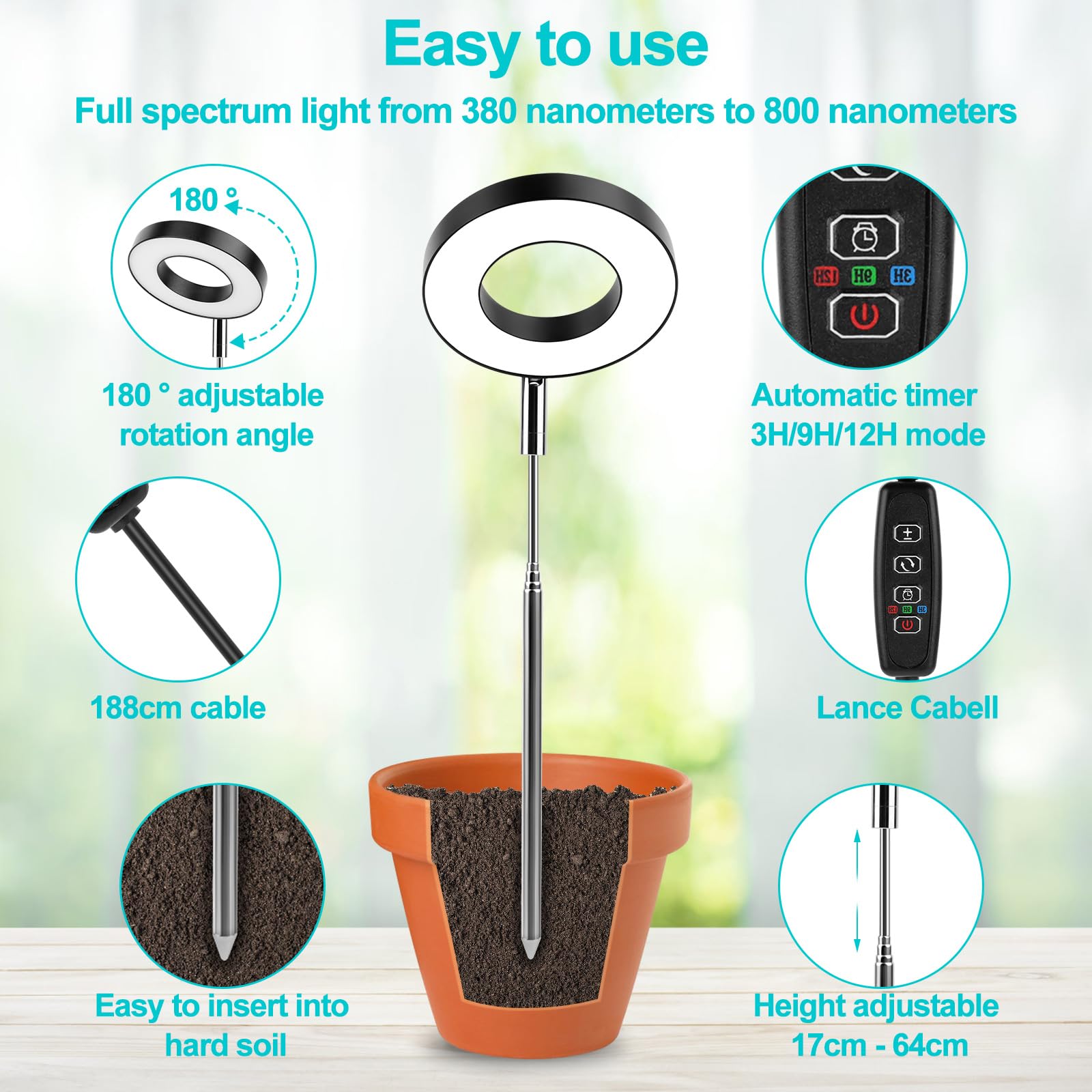 LWMTT Lámpara de Planta,48 LED Luz de Crecimiento de Espectro Completo,Luces de Crecimiento Ajustable en Altura con Temporizador 3/9/12H,9 Brillos,3 Modos,Lampara de Crecimiento para Plantas Pequeñas