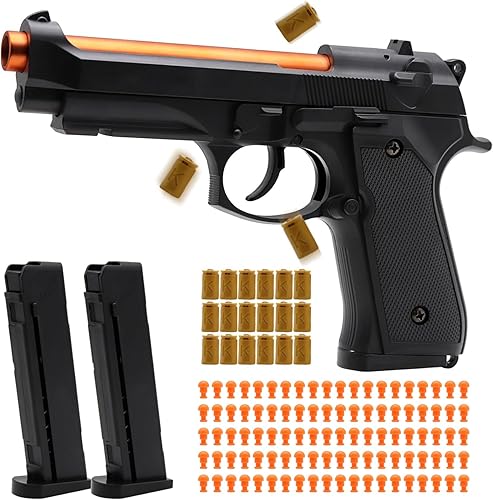 Pistola de juguete automática de expulsión de carcasa Rango de 26 a 32 pies, 2 modos (disparo y Fidget) con 2 cargadores, 18 carcasas, 120 balas de