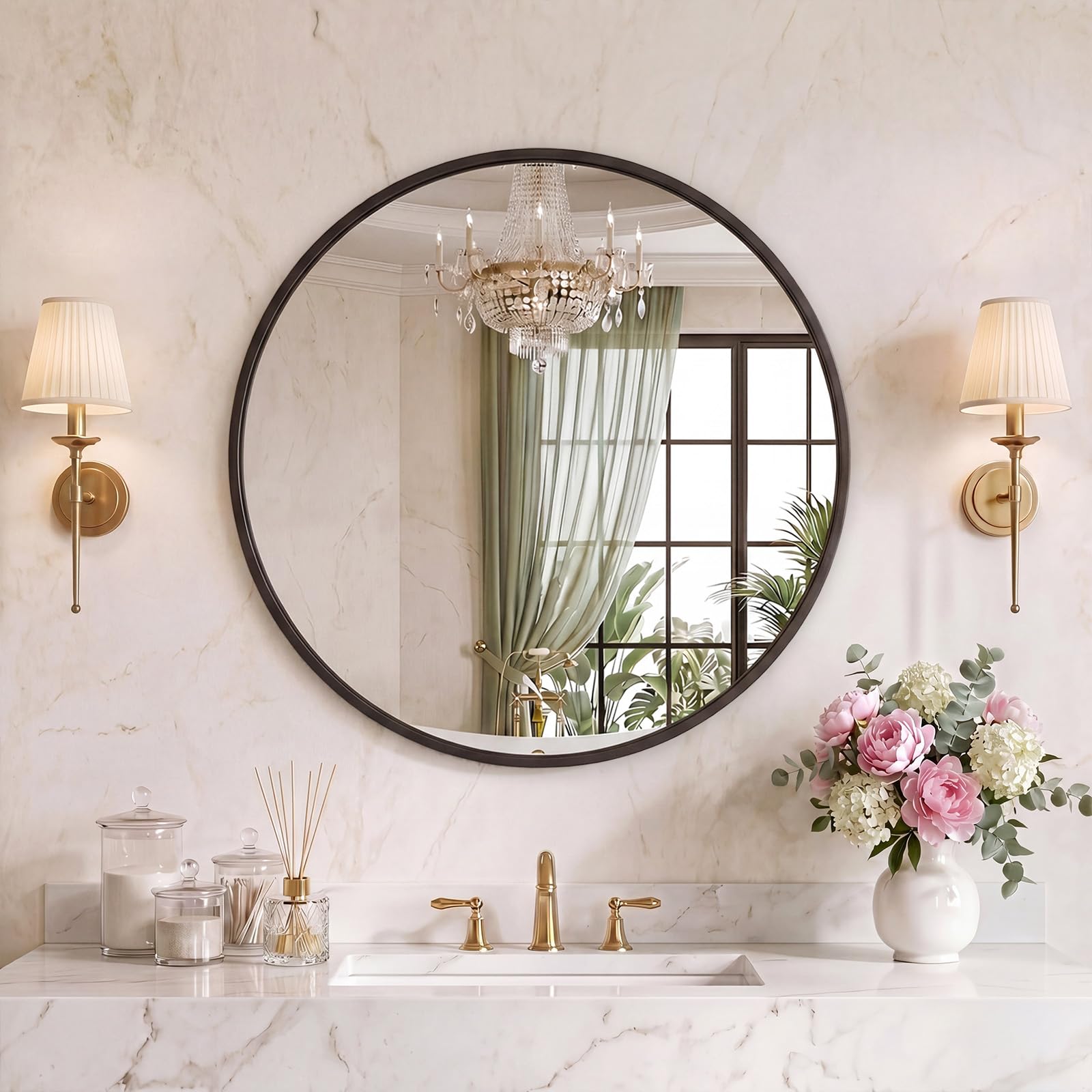 Sweetcrispy 28 Inch Round Wall Mirror, Bathroom Mirrors for Over Sink