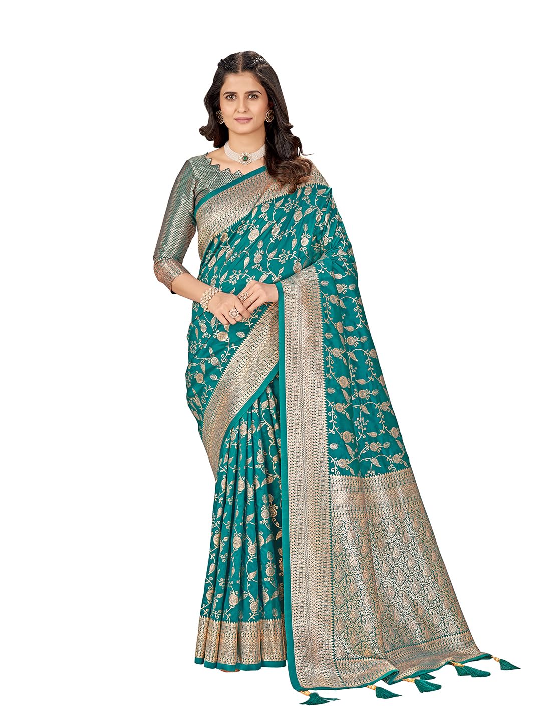 mehrang Women's Pure Kanjivaram Silk Saree Banarasi Silk Wedding Sarees for Women with Blouse Piece-picture-54