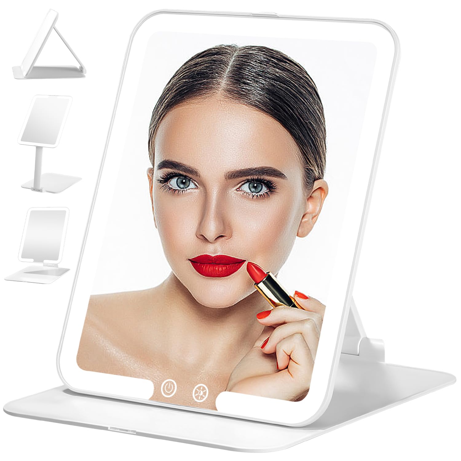 Miroir Cosmétique LED de Table Écran Tactile Miroir de Voyage USB Rechargeable Miroir LED avec 3 Couleurs Miroir de Beauté Pliable Miroir Maquillage Lumineux pour la Maison, Les Voyages