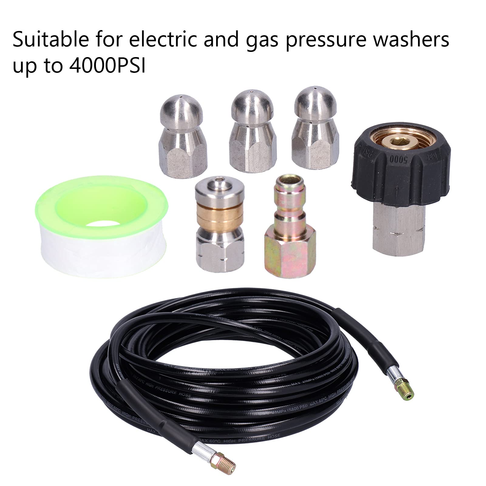 Tubo di Scarico 10m per Idropulitrice 4000PSI Kit Jetter per Fognatura