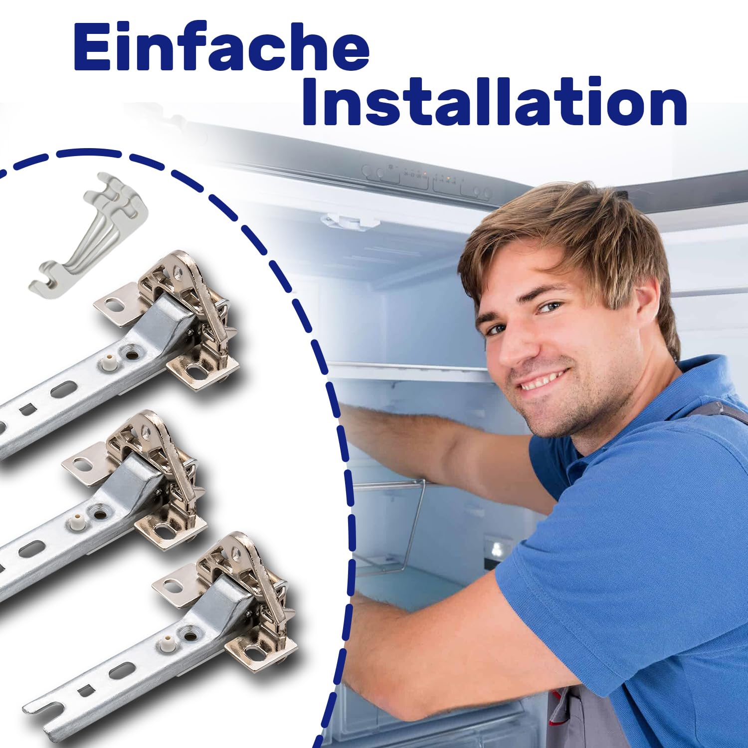 Satz mit 3 Scharniere und 6 Unterlegscheiben 00268699 268699 5554870 zum Kühlschrank Tür Scharnier Reparaturset für Bosch für Siemens für Miele für Whirlpool für Philips Garantie 10 Jahre - Monteral