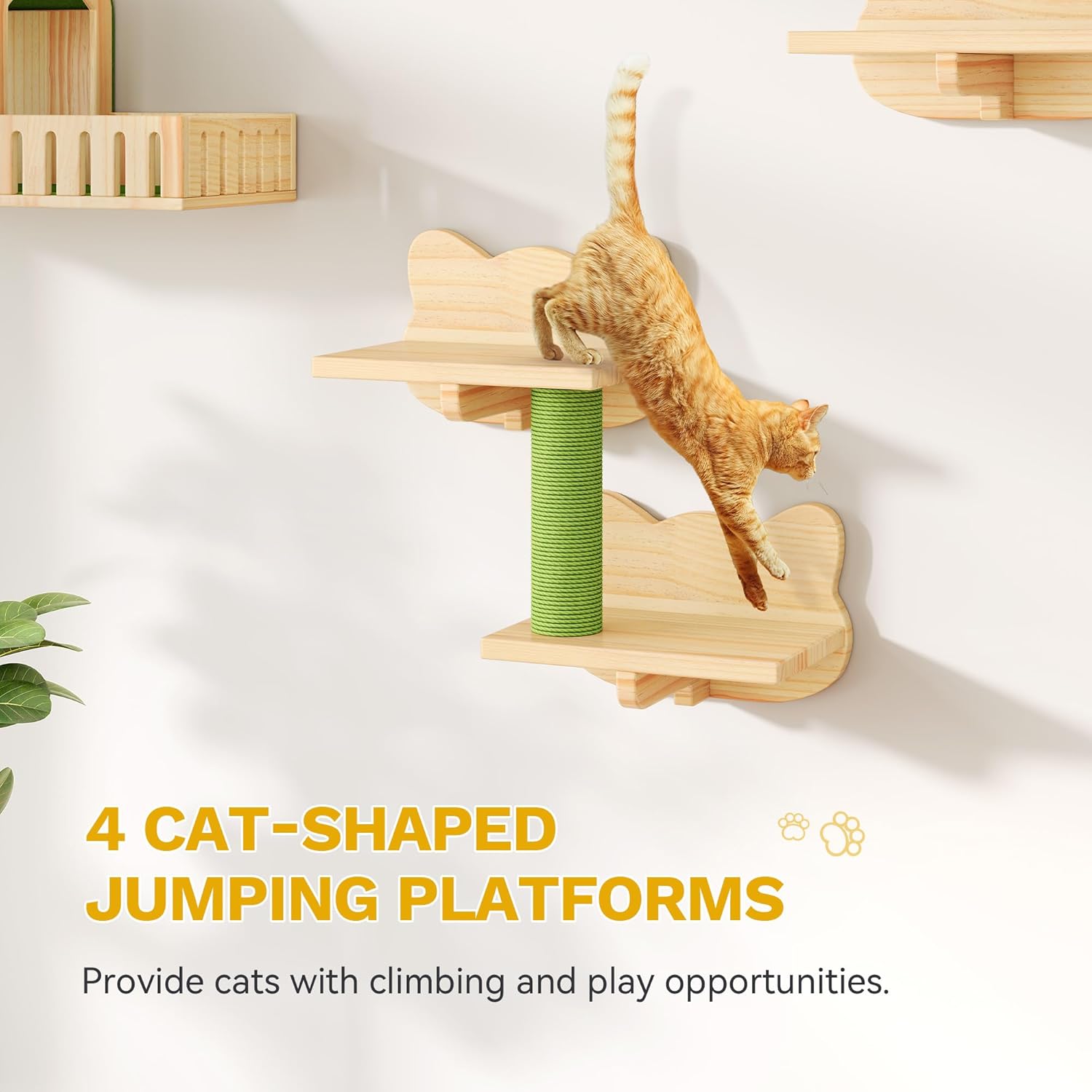 DWVO Solid Wood Cat Wall Shelves and Perches, Tall Floor to Ceiling Cat Tower w Scratching Posts, Wall Mounted Cats Furniture Climbing Shelves for Large Cats w Houses, Steps, Runway, Scratching Board