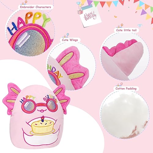 Miniatura 4 de BSTAOFY Almohada de felpa suave de ajolote de feliz cumpleaños, lindo animal de peluche para decoración del hogar, regalo de cumpleaños para niños