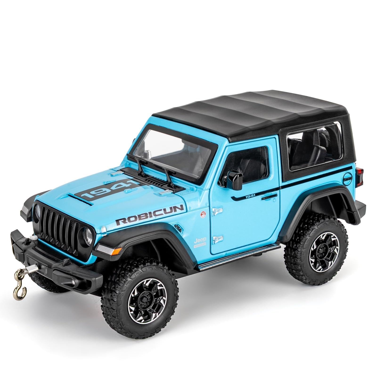 imtfzct 1:24 Scale Wrangler Toy Model Car with Sound & Light, Off-Road Vehicle with Pull Back Function & Openable Doors - Realistic Details for Collectors & Gifts Blue