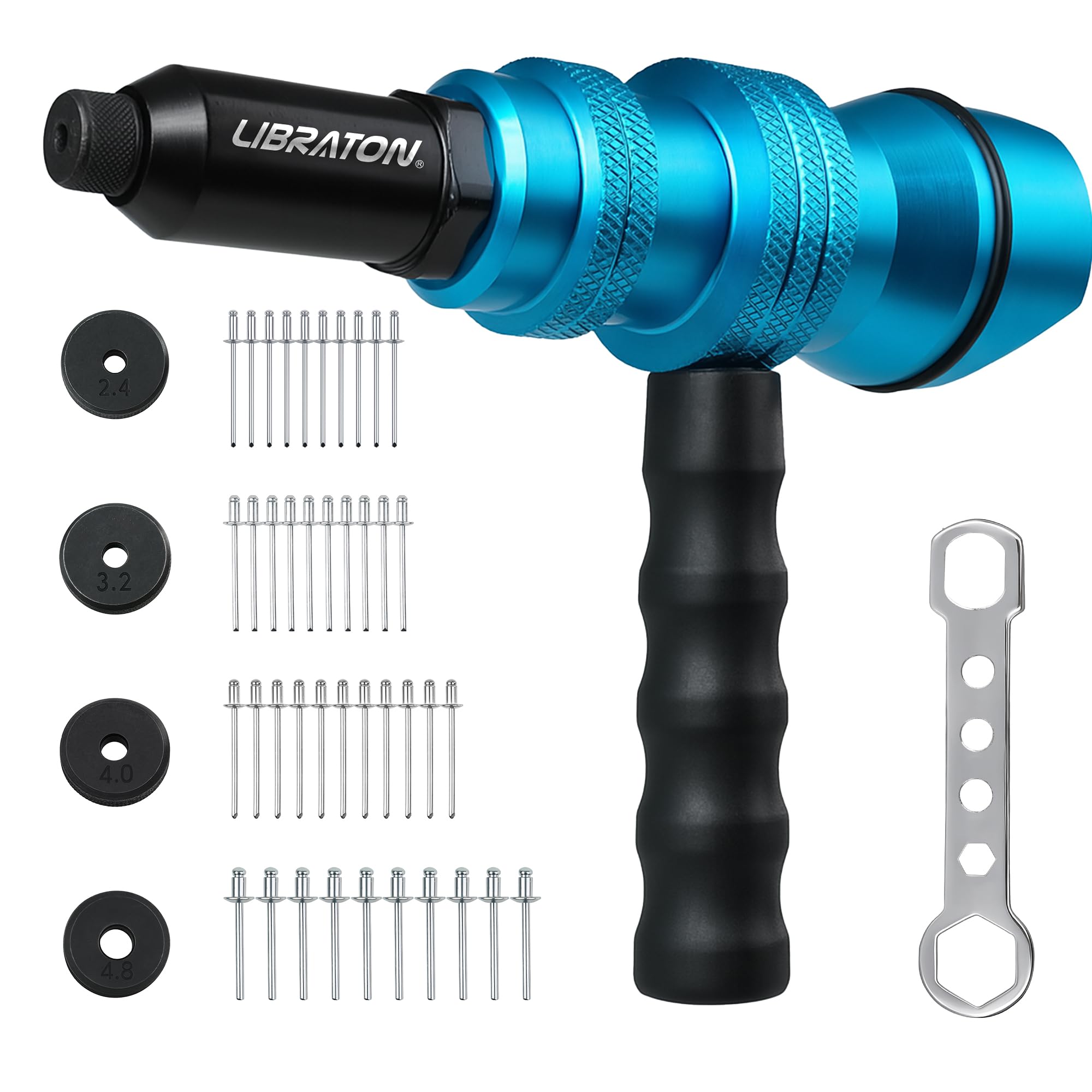 LIBRATON Rivet Adapter for Drill, Rivet Adapter for Electric Drill, Rivet Attachment for Cordless Drill, with Handle, Easy Processing 2.4 mm 3.2 mm 4.8 mm