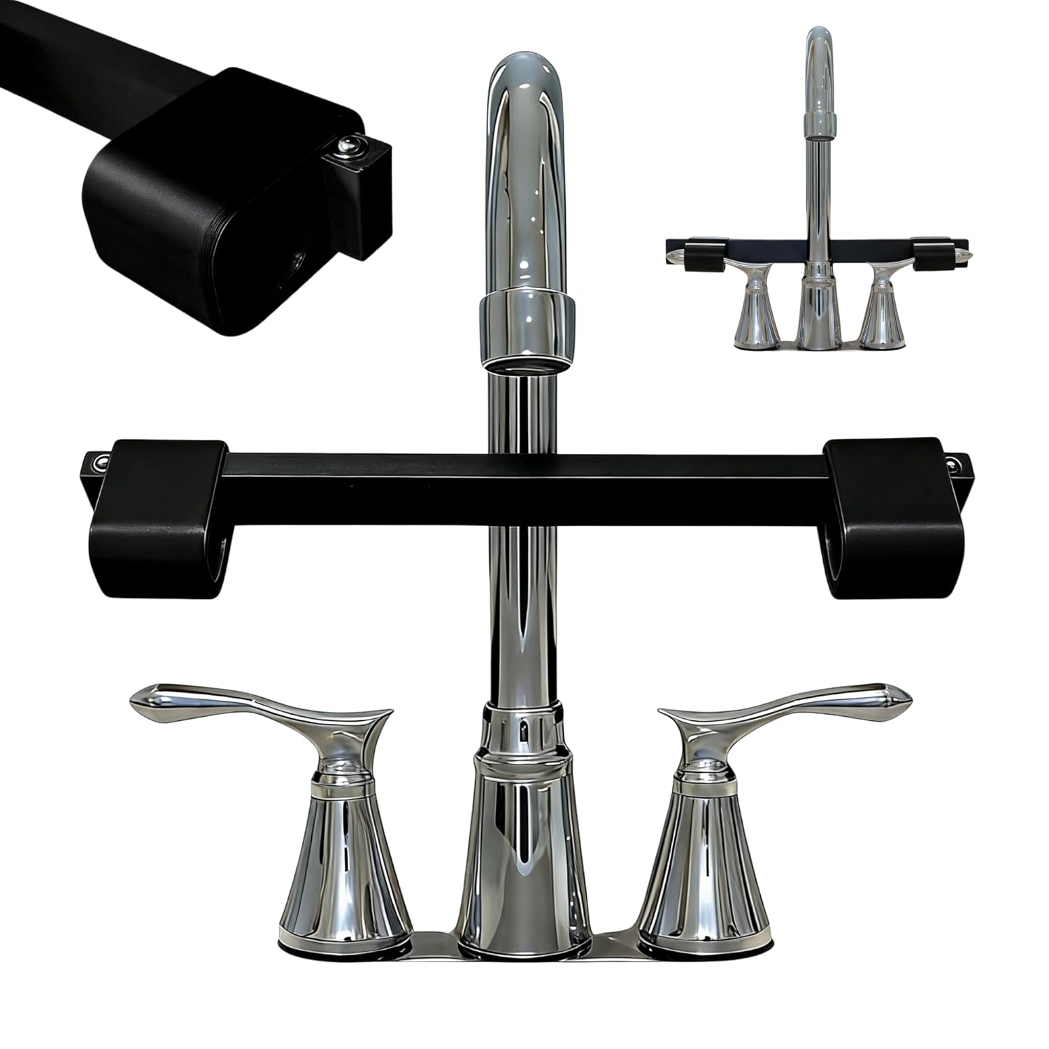 2-Pack Universal Faucet Handle Lock for Double-Handle Faucets, Pet and Child Safety Faucet Guard with Anti-Drop Columns on Both Ends, Quick-Install Sink Faucet Stopper for Kitchen Bathroom (Black)