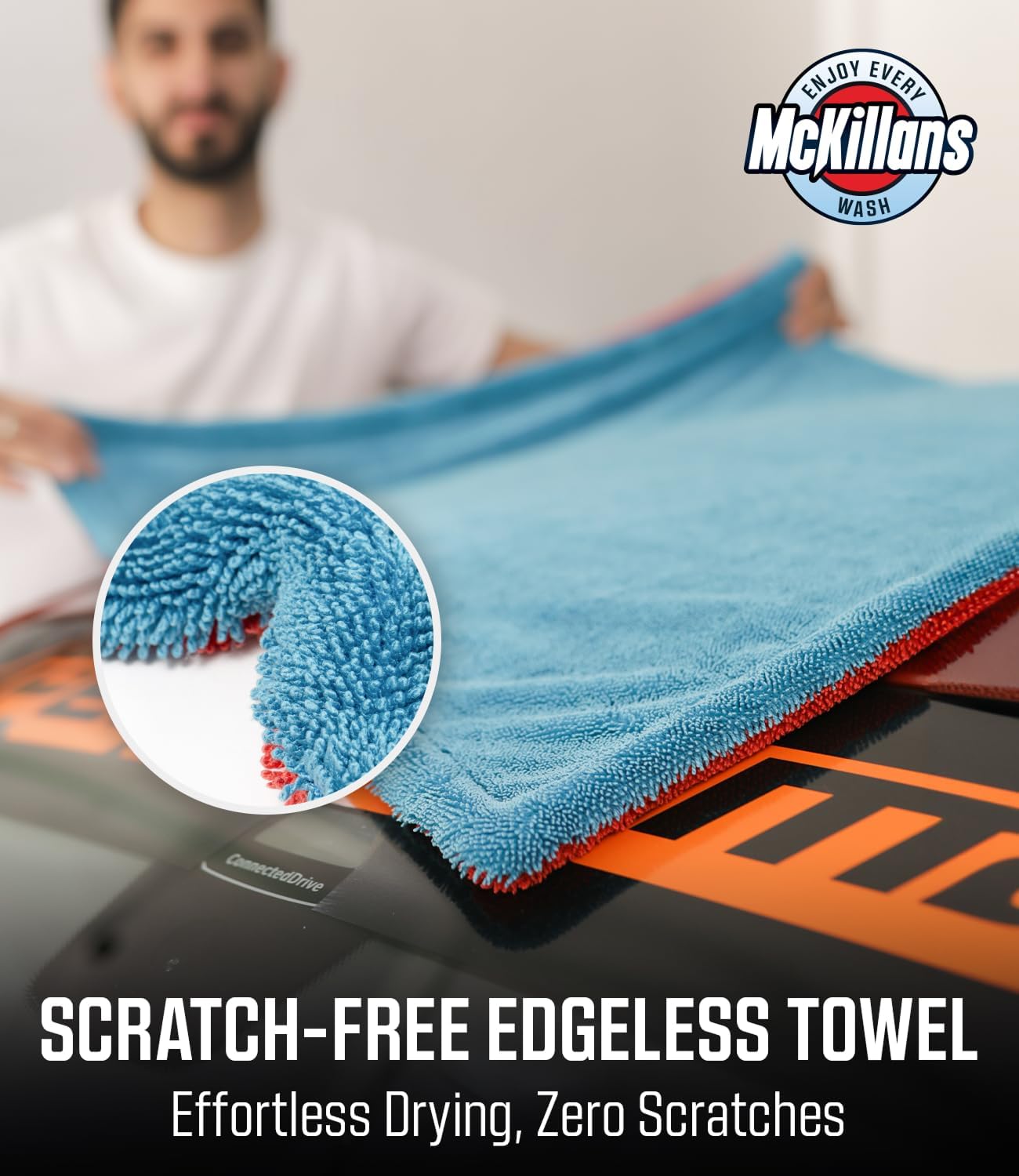 McKillans® Extra Large Dual-Color Car Drying Towel XL - Edgeless & Ultra Soft & Absorbent - 36" x 28" - 1200 GSM Twisted Loop Microfiber Towel for Cars - Drying Towel Car Detailing - Car Wash Towels