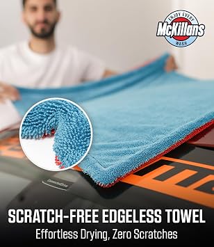 McKillans Extra Large Dual-Color Car Drying Towel XL - Edgeless & Ultra Soft & Absorbent - 36 x 28 - 1200 GSM Twisted Loop Microfiber Towel for Cars - Drying Towel Car Detailing - Car Wash Towels