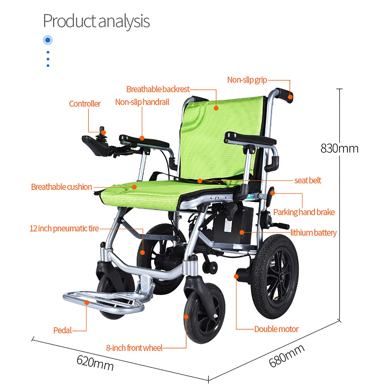 Silla De Ruedas Eléctrica, Scooter De Movilidad Plegable/Ligero, Alcance De 20km, Frenos Dobles, Con Joystick De Control De 360°, Herramienta De Asistencia Para Personas Mayores/Discapacitadas