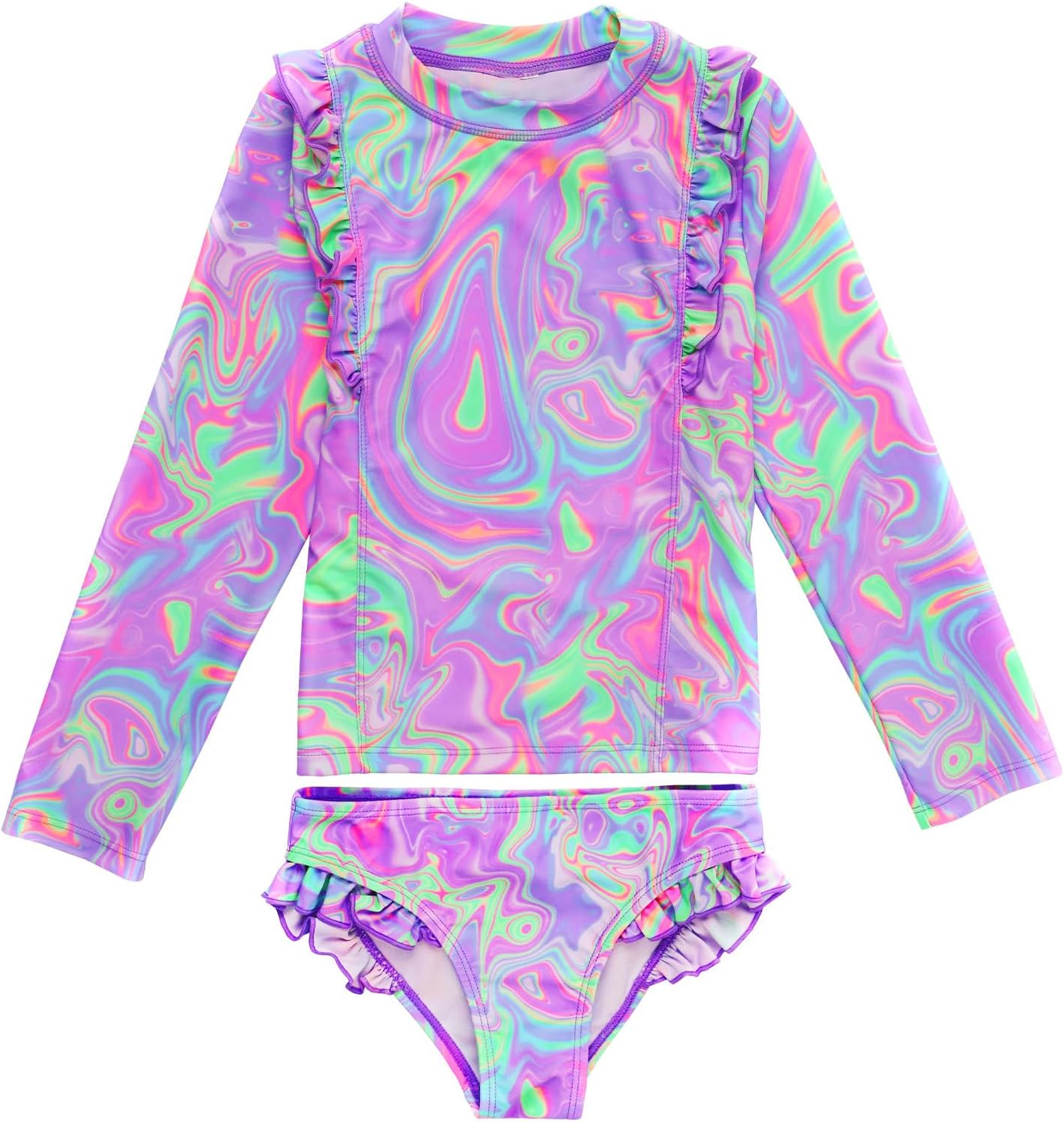 Girls Swimsuit,Toddler Girls Bathing Suit Long Sleeve Rush Guard Swimwear,UPF 50+ Quick Dry Summer Beach Swimsuit - Image 6