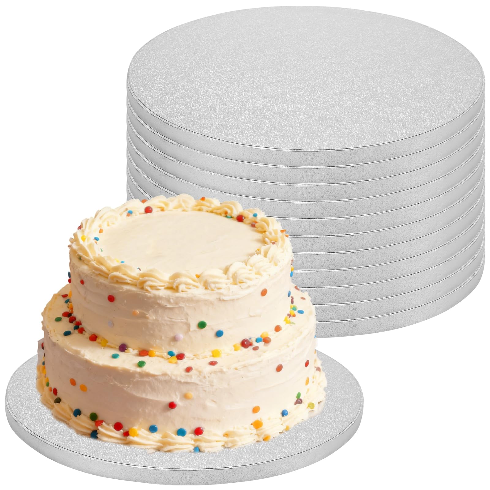 12 Stück Cake Board 30cm Rund, 13 mm Starke Tortenplatte Pappe Kuchenplatte Silber, Pappe Tortenunterlage Rund für Mehrstöckige Torten, Hochzeitstorten, Geburtstagstorten