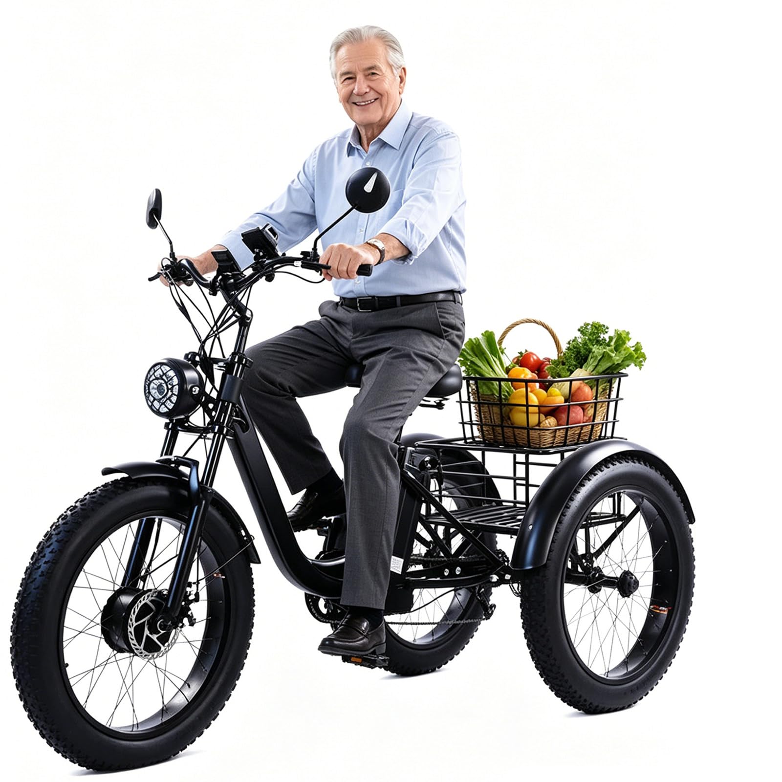 Triciclo Elettrico Adulto Cargobike 3 Ruedas Neumaticos Anchos Capacidad 200kg Alta Resistencia Canasta Gran Capacidad