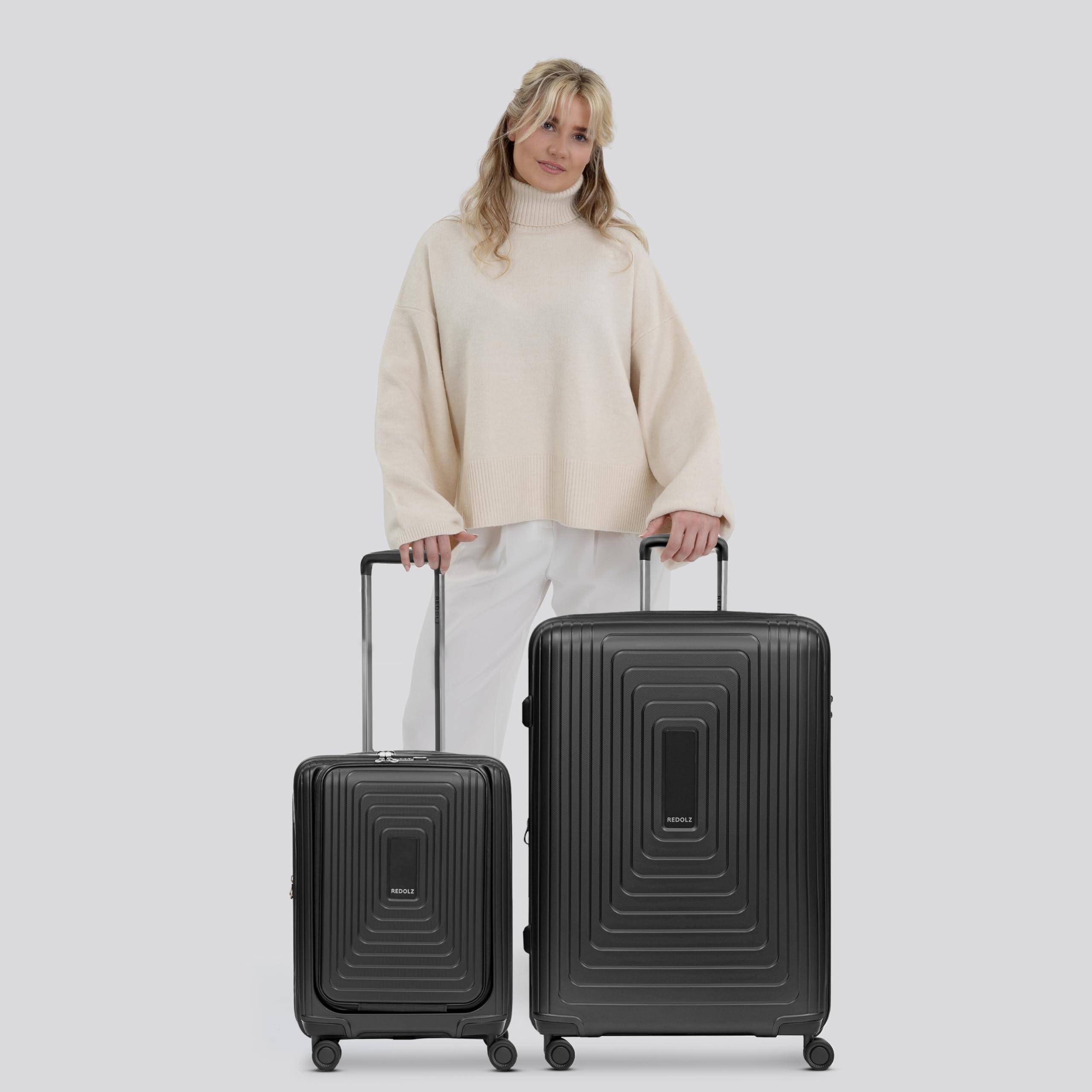 REDOLZ Hartschalen Koffer-Set 2-teilig Laptopfach L | 40 x 23 x 55 cm, 52 x 34 x 77 cm, Dehnfalte, Polypropylen, Essentials 14