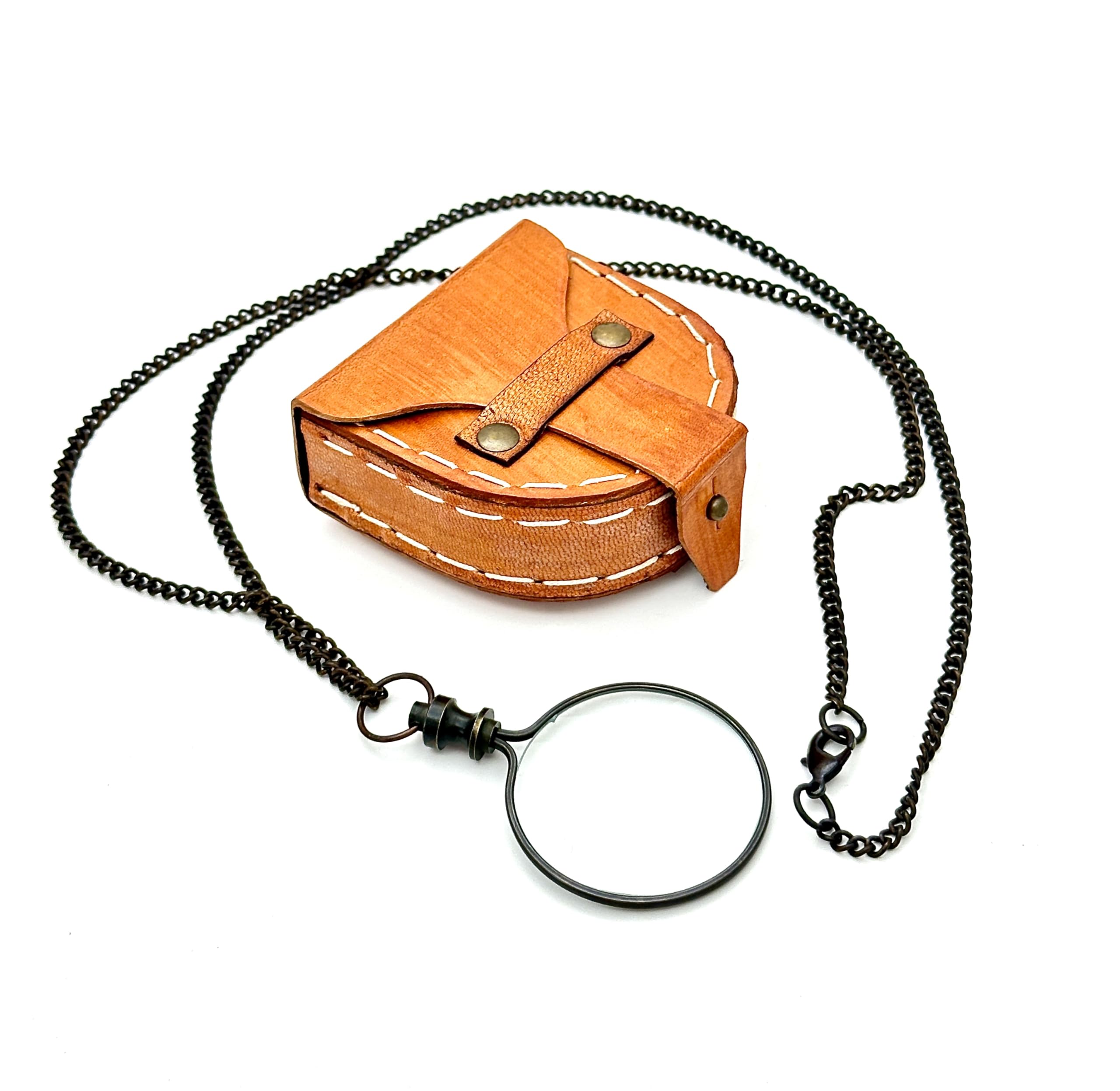 Monóculo de bolsillo, lupa de latón, lupa vintage, lupa retro steampunk con caja de cuero, lupa de lectura, arte, manualidades, regalo, coleccionable, relleno de stock