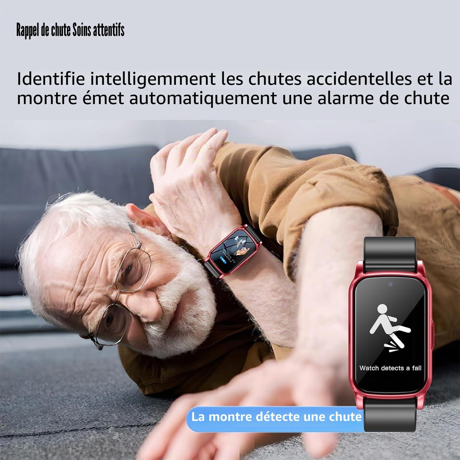 Montre intelligente avec détection de chute pour senior avec appel SOS et GPS, montre de sécurité pour personnes âgées pour homme et femme, bracelet d'alerte d'urgence pour Thanksgiving, Halloween