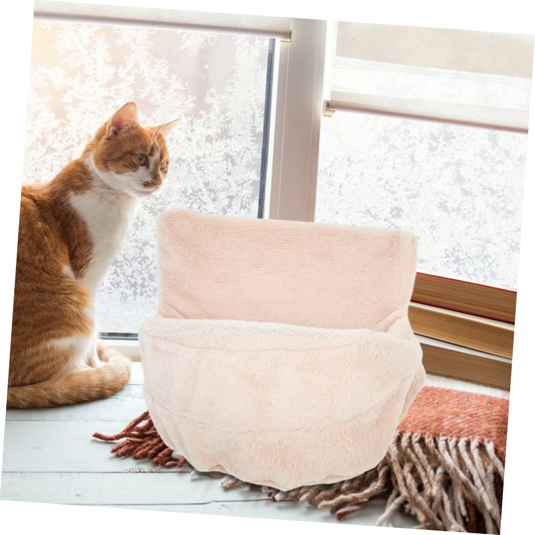 Toyvian Hängematte für Katzen Bequeme Fensterliege mit Abnehmbarem Plüschbezug Faltbar und Platzsparend für Drinnen Beige für Gemütliche