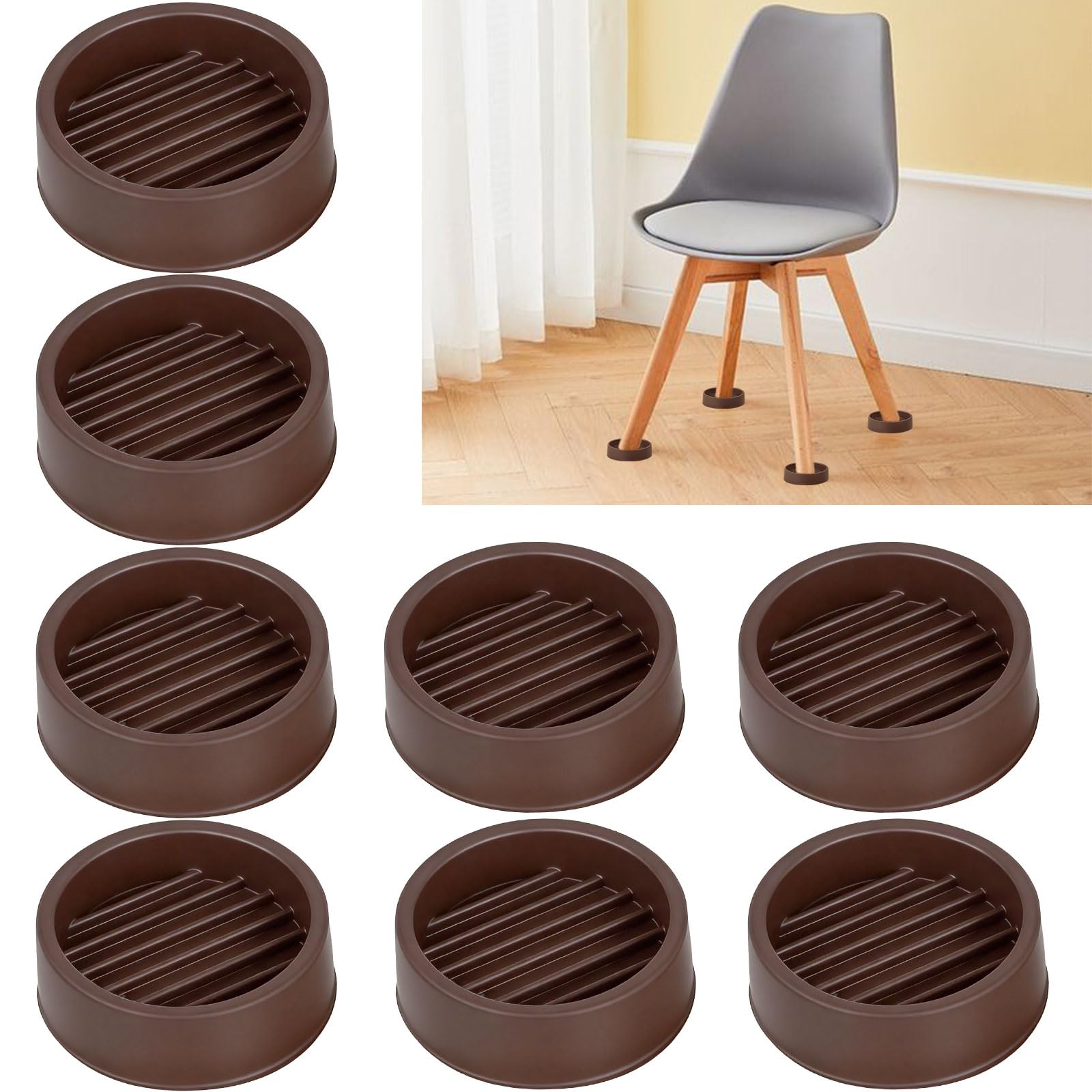Photo 1 of 1.5" x 1.5" Rubber Furniture Pads, 8 PCS Non Slips Furniture Casters Cup Chair Leg Floor Protectors for Bed Sofa Table and Chair Stopper (Brown,Round)