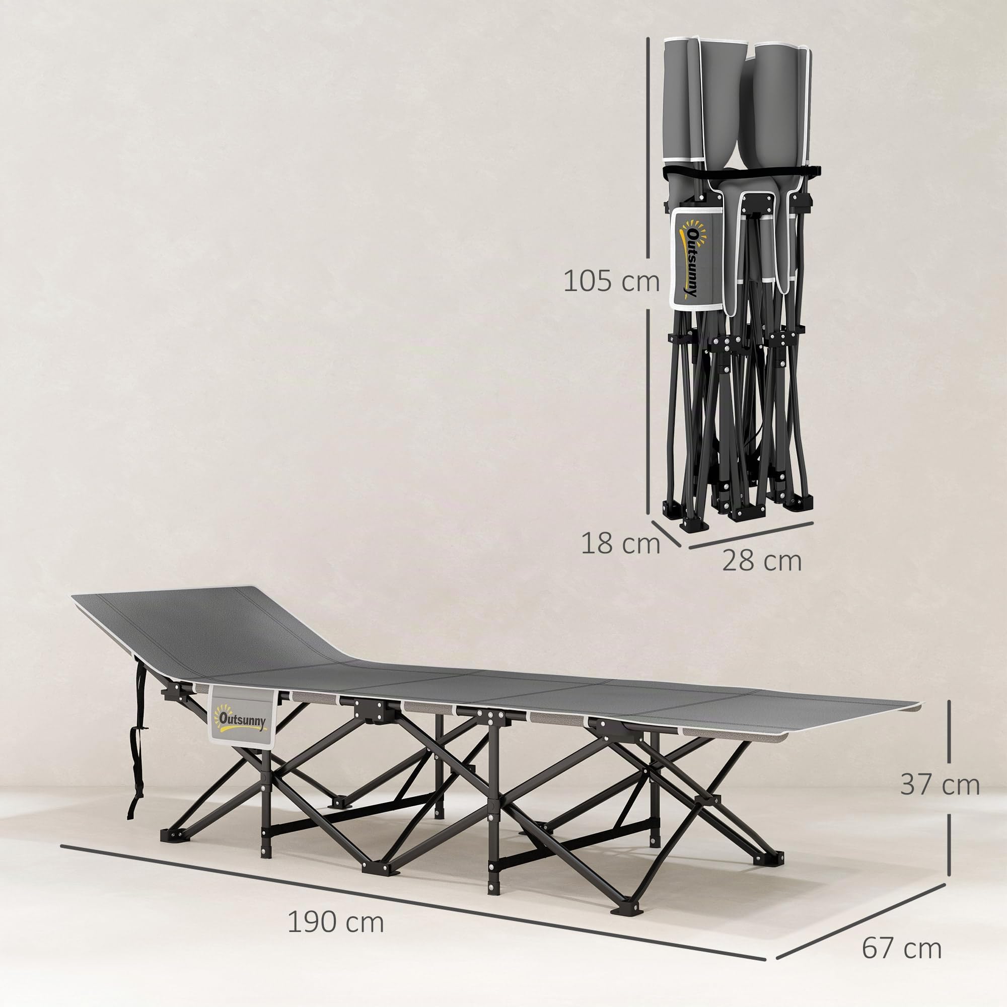 Outsunny Feldbett faltbar Campingbett Matratze 190 x 67 x 37 cm Schwarz