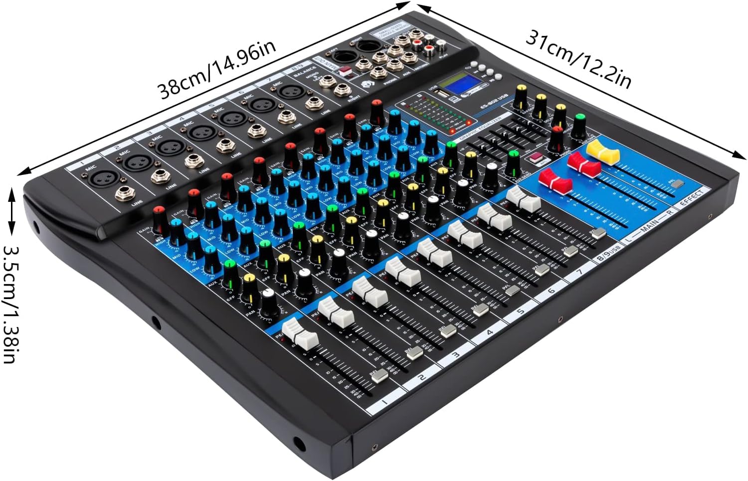 Professionelle 8 Kanal Sound Audio Mixer Bluetooth USB DJ Live Studio Mischpult Verstärker, mit LCD-Anzeige, für Heim-KTV, Aufnahmestudios