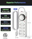 BN-LINK 8 Outlet Surge Protector with Mechanical Timer (4 Outlets Timed, 4 Outlets Always On) - White