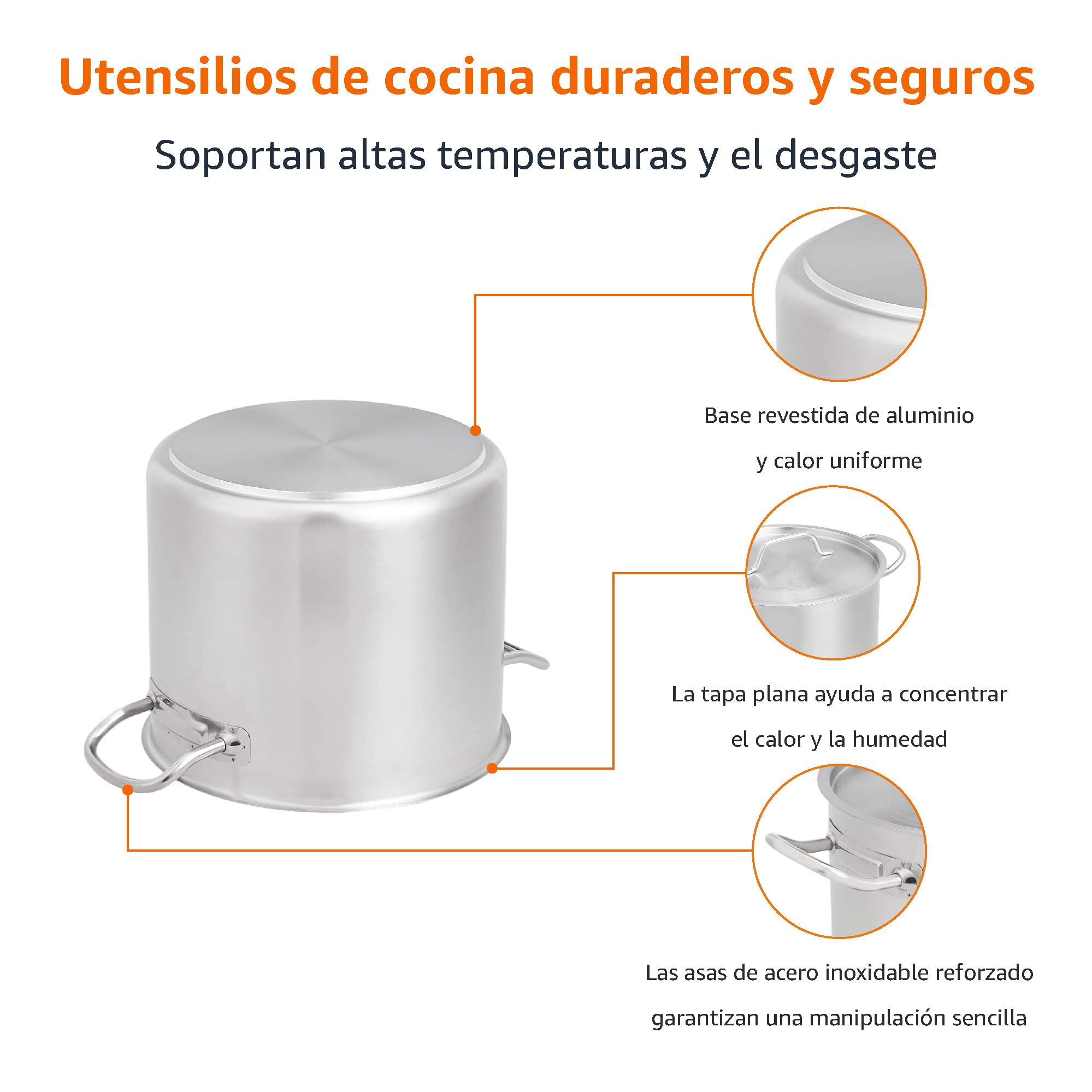 Amazon Basics Olla de acero inoxidable con revestimiento de aluminio y tapa, 11.4 litros, Plata