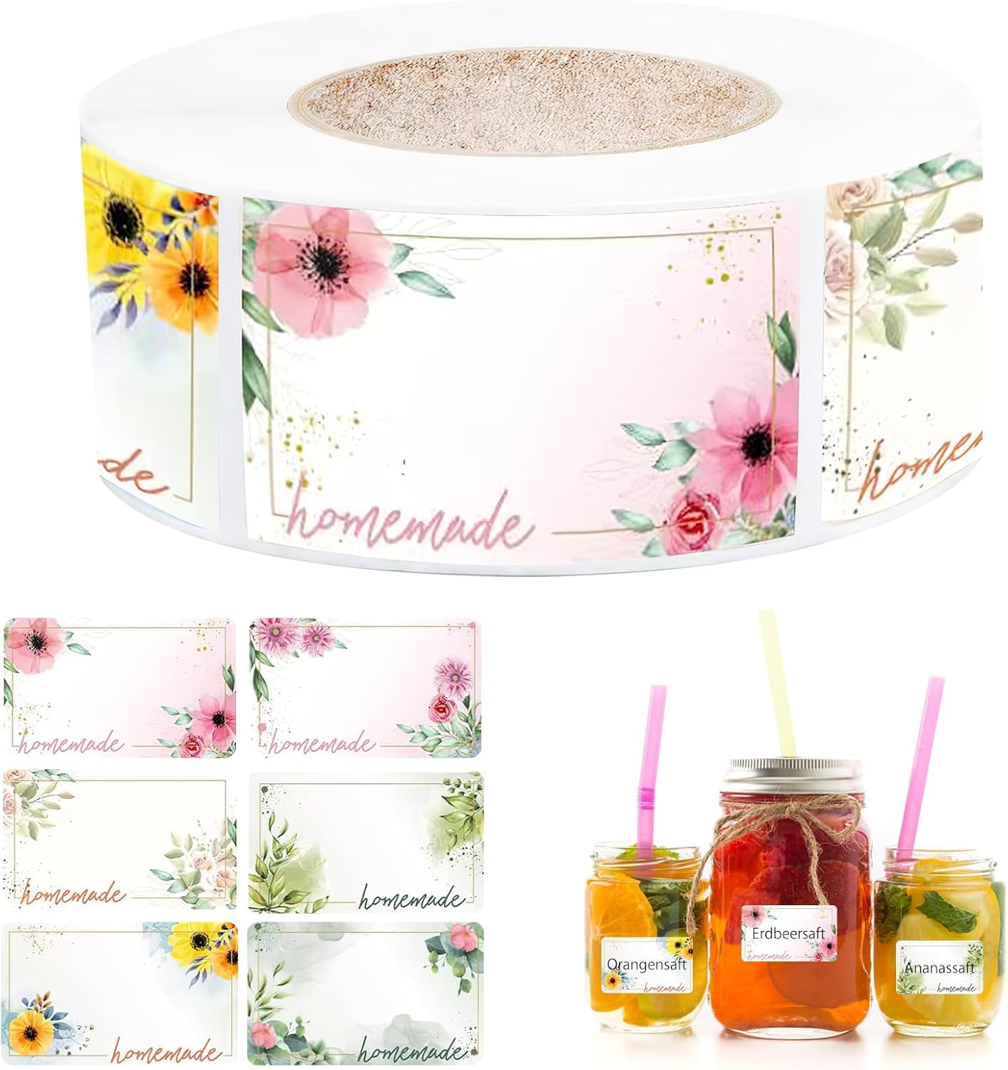 500 Stück Etiketten Selbstklebend, Marmelade Etiketten Selbstklebend Aufkleber zum Beschriften, Marmelade für Marmeladengläser Gewürzgläser Flaschen Gläser Weihnachten Geschenkaufkleber