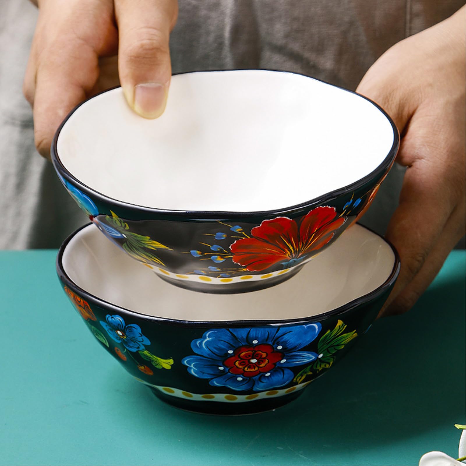 Europejska ceramiczna ręcznie malowana zastawa stołowa nieregularna domowa sałatka-czarna miska na zupę 30 cm (30,8 cm)