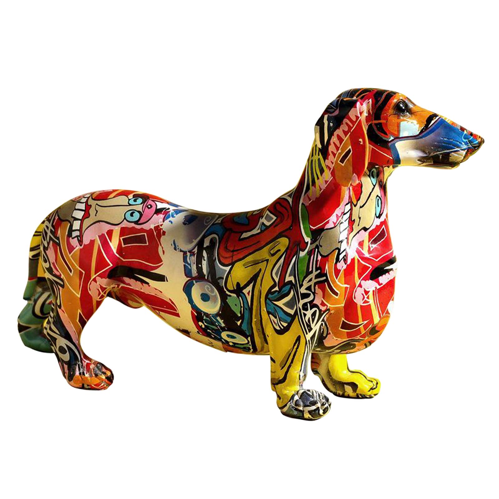 Geardeangloow Nordic Painted Multi-Color Dachshund Dog Figurine Sculpture Statue Ornament B