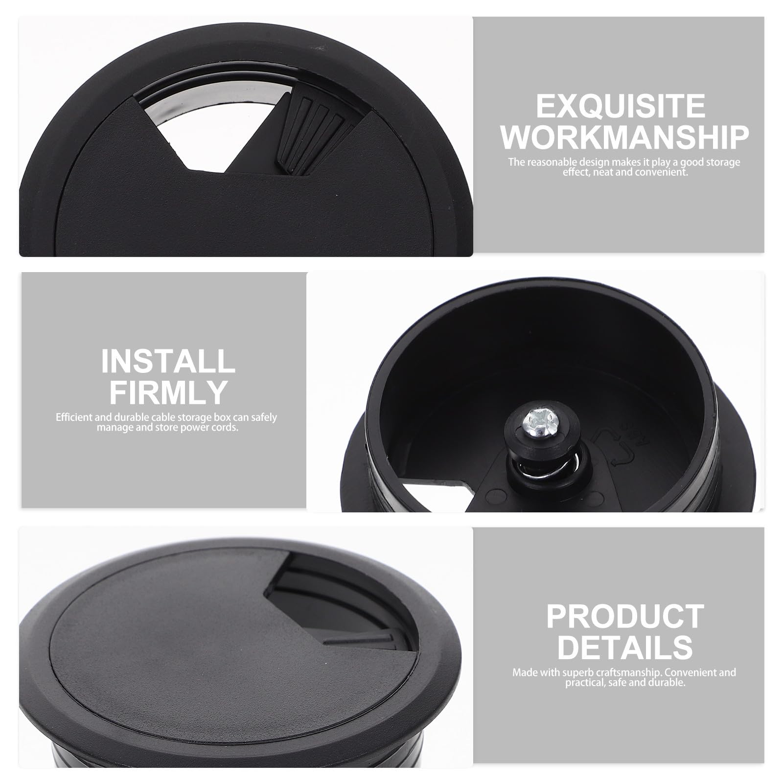 INOOMP 5 Pièces Passe-câble de Bureau Rond 50mm en Abs Noir, Cache-Trou | Meubles et Armoires, Installation Simple, Design Sobre et Pratique, Lot