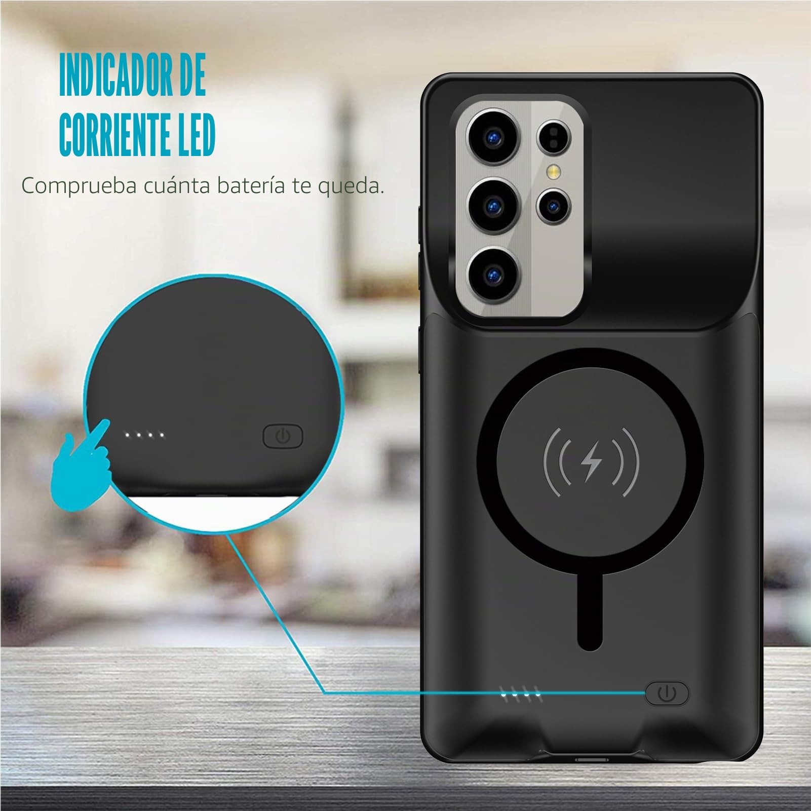 Carcasa de batería para Samsung Galaxy S25 Ultra, 10000 mAh magnética compatible con carga inalámbrica, funda protectora para cargador de batería de emergencia extendida, color negro