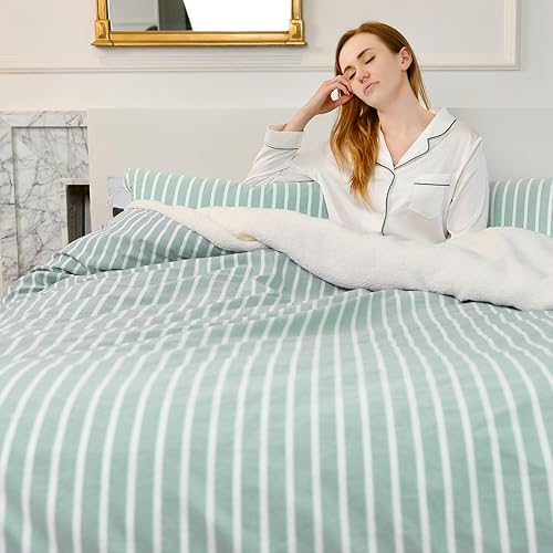 Manta Queen para cama, manta suave de tamaño Queen para cama, algodón de doble cara y sherpa, tamaño Queen, con 2 fundas de almohada, 90 x 90