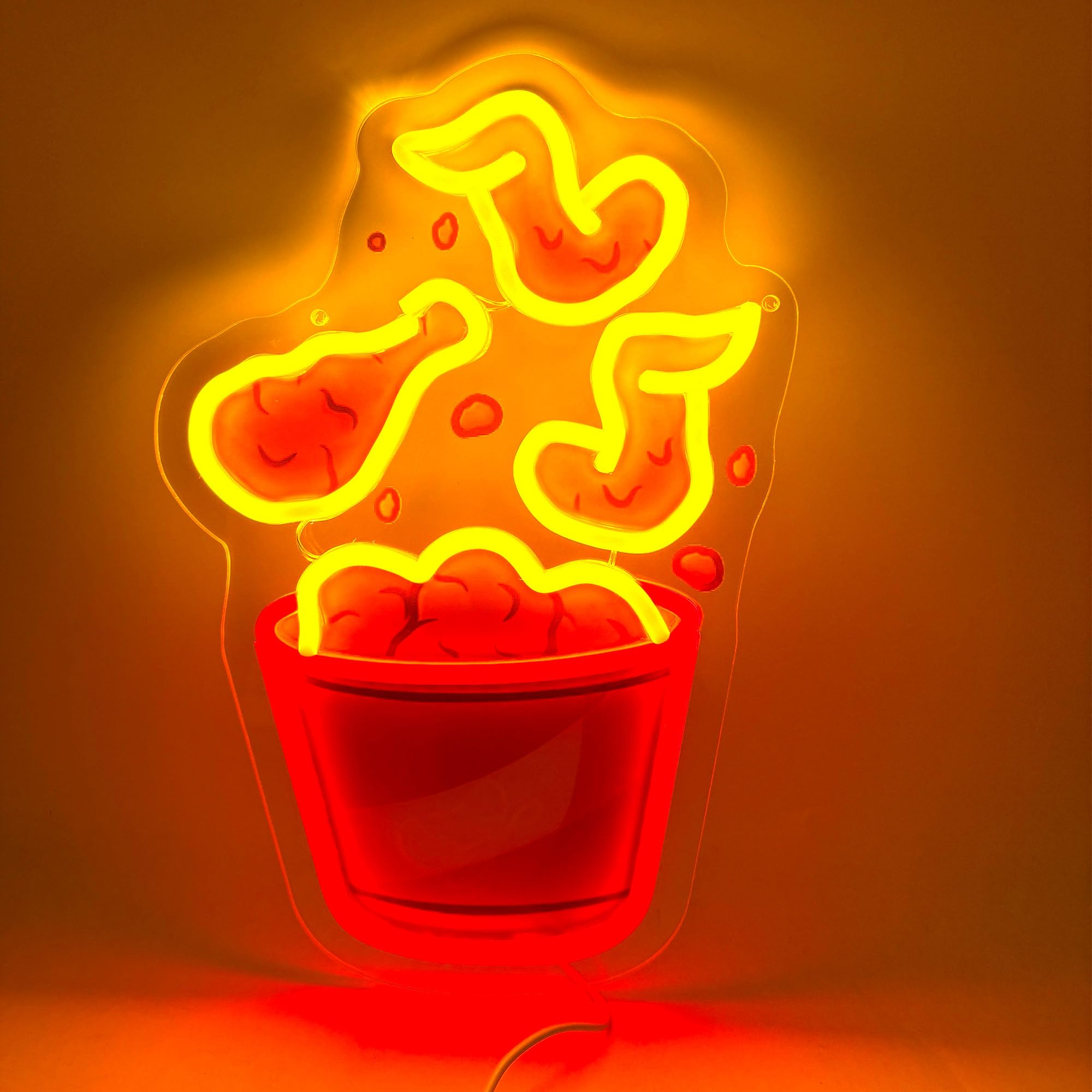 Insegna al neon con gamba di pollo fritto per la decorazione della parete della stanza del cinema, luce al neon stampata UV colorata, opera d'arte a LED per bar, camera da letto, sala giochi