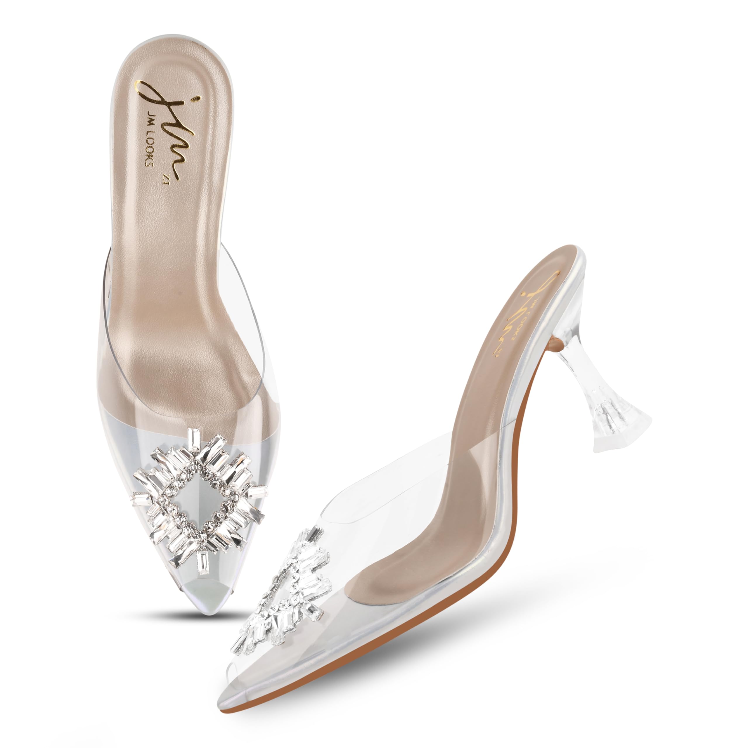 JM LOOKS Fashionable Transparent Rhinestone Crystal Heel Sandals Women Footwear for Parties, Weddings, and Special Occasions - Trendy, Stylish, and Comfortable Sandal (B0CQ4WTYBL) Amazon Price History, Amazon Price Tracker