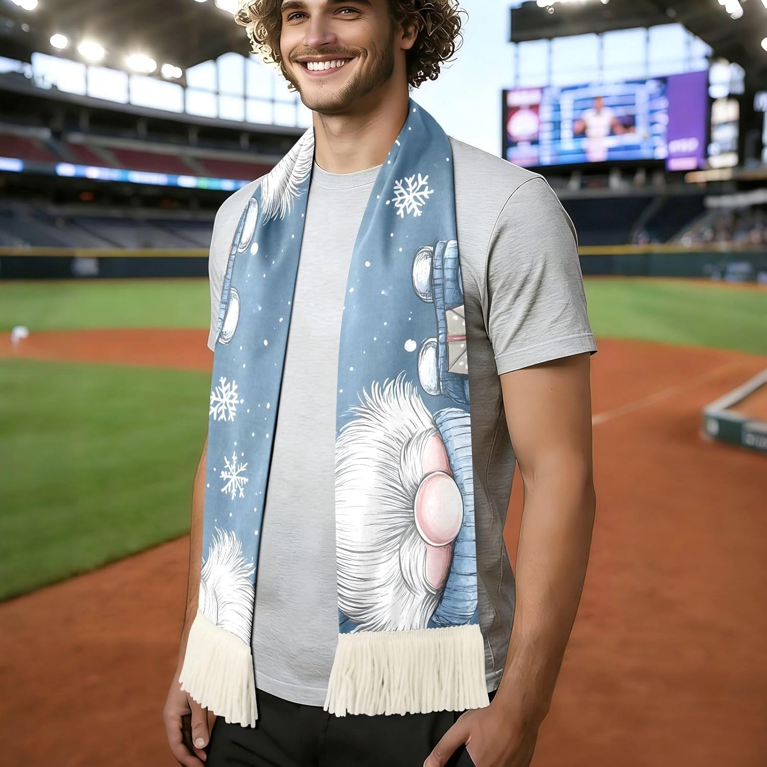 CHIFIGNO Gnome Snowflakes Blue Sports Fan Scarf, Polyester Cheer Scarf, Soft Quick Dry Stadium Accessory for Match Days and Team Events