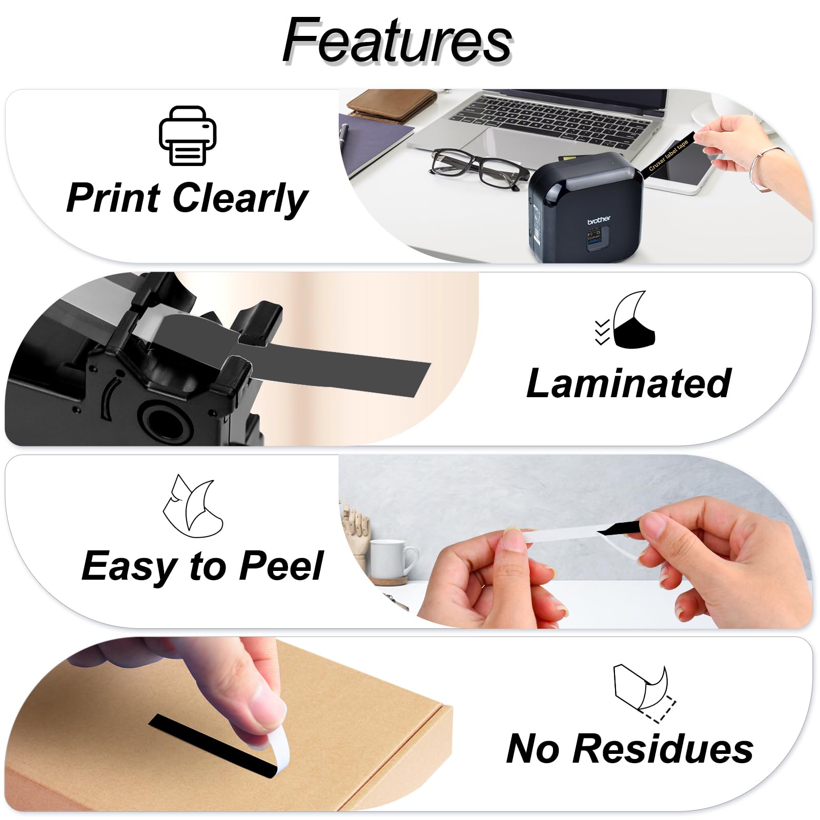 Cruxer Pack de 20 cintas laminadas doradas compatibles con Brother P-touch TZe-334, oro sobre negro de 0,47 pulgadas, 12 mm x 8 m, cinta de escritura de repuesto para Brother PT-H100 PT-200 PT-H105