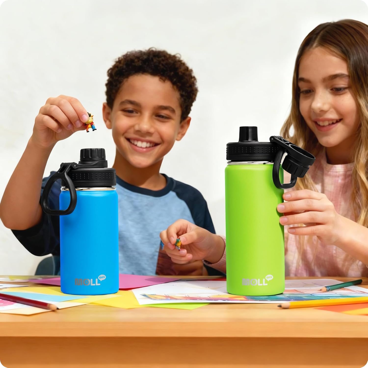 Kids Water Bottle with Spout Lid-12 oz Small Insulated Sports Water Bottle for School-Reuasble Stainless Steel Vacuum Travle Leak Proof Water Flask (Sky Blue) - Image 9