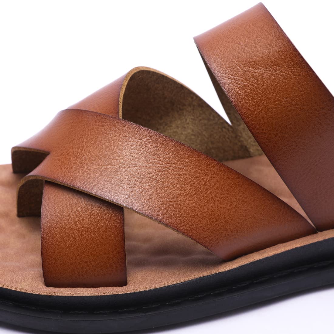 Harssidanzar Sandalias masculinas,sandalias deslizantes cruzadas antideslizantes en verano estilo anillo de dedo del pie al aire libre e Interior KM221EU,Caqui,Tamaño 44