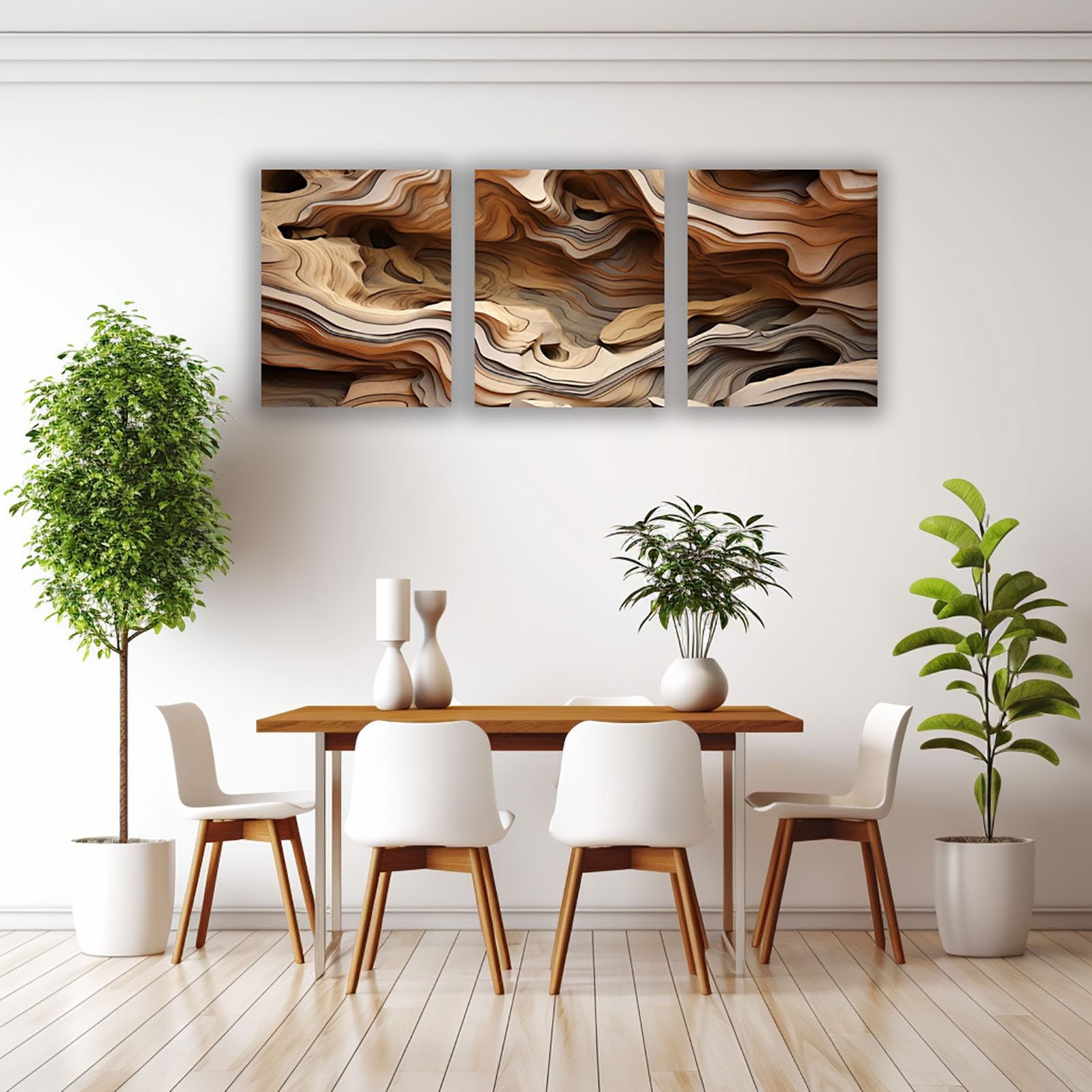 AMXBZC 3-teiliges Set Abstrakt Bild auf Leinwand Modernes einfaches Wandbild Groß Schlafzimmer Bilder Kunstdruck Wand - Wohnzimmer Deko Modern Büro Poster(Braun)-60x80cmx3 Gerahmt
