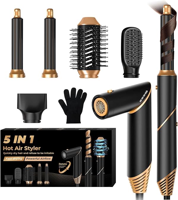 Cepillo Secador 5 en 1, Cepillo Secador con Styler de Aire Desmontable, Styler de Cabello Mágico Iónico Negativo, Cepillo de Aire Caliente para Mujeres Volumizador, Alisador, Secador